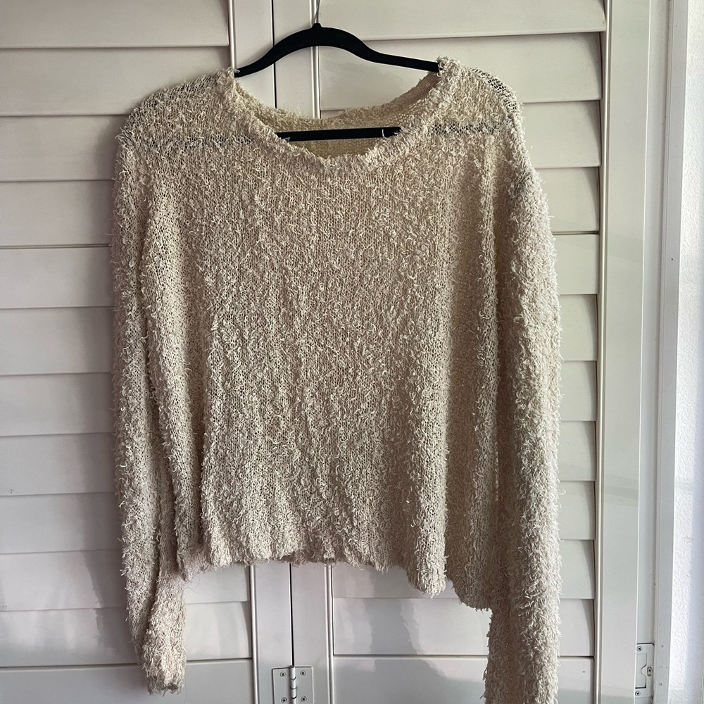 Fuzzy Knit Cream Sweater - Size Small
